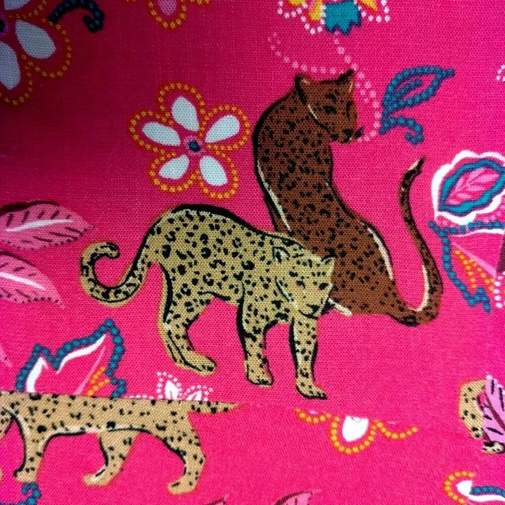 Torrid Size 5 Plus Size Pink Leopard Dress Midi Rouched Short Sleeve Belted Cat - Picture 11 of 16